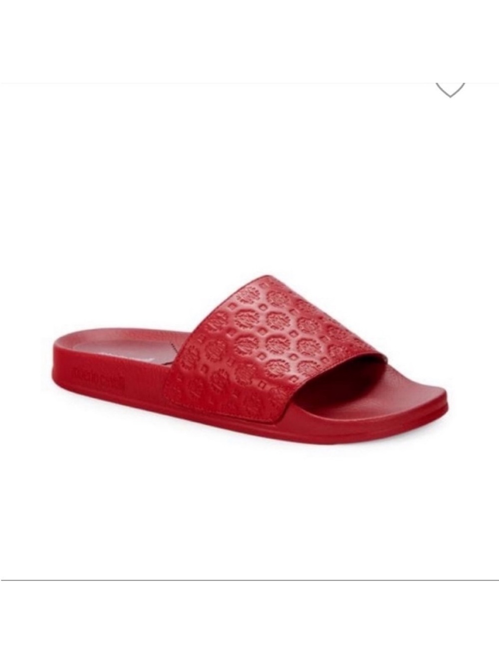 Roberto Cavalli Red Leather Embossed Slide Sandal